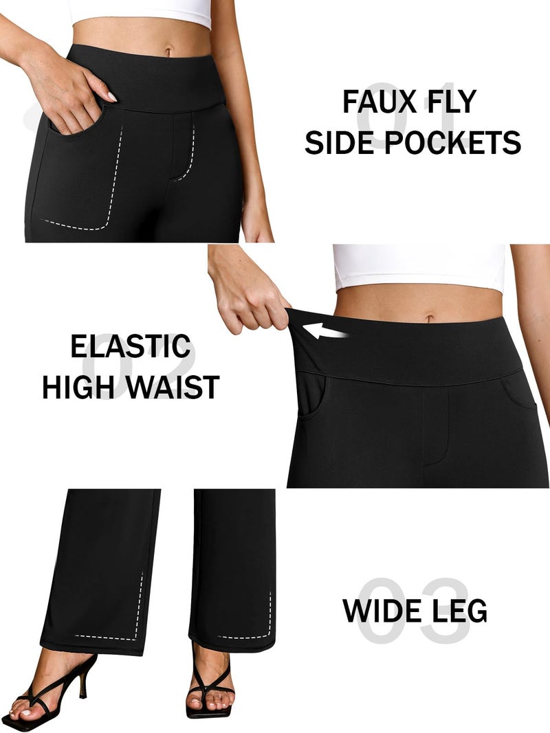 COPYLEAF Wide Leg Yoga Pants Women Stretch Dress Work Pants with Pockets Lounge Casual Sweatpants(Black XL) - Image 4