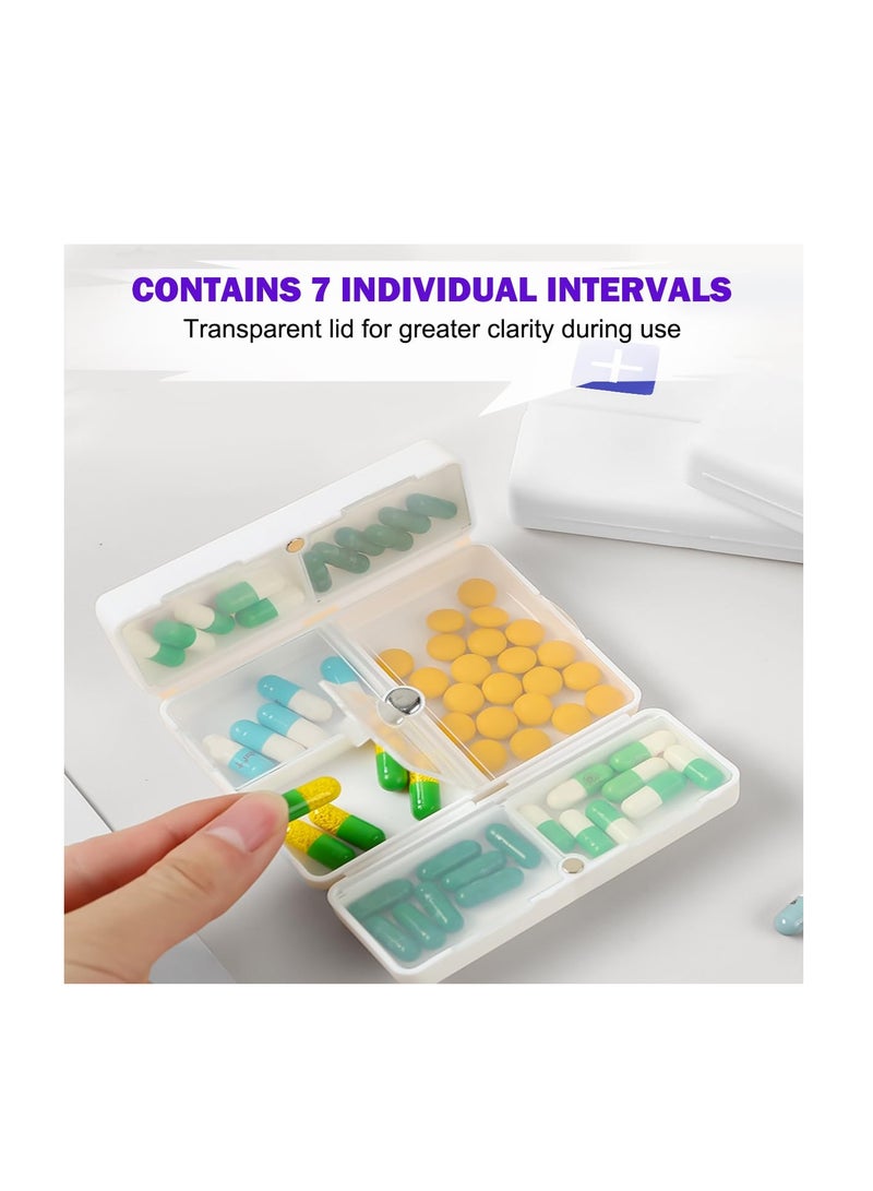 Excefore Magnetic Foldable Pill Box, 2 Pack 7 Travel Pill Organizer, Weekly Pill Organizer, Small Pill Box, Portable Pill Case, 7 Day Pill Box for Vitamins, Cod Liver Oil, Supplements and Pills, White - Image 2