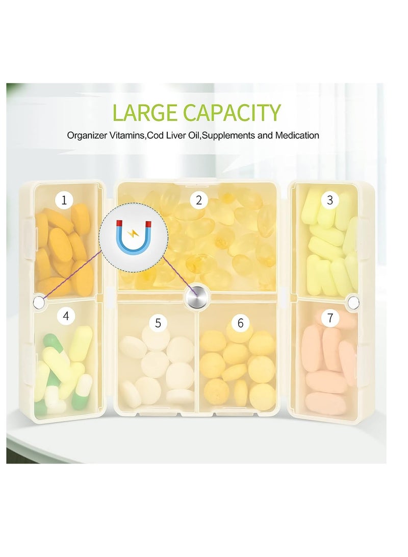 Excefore Magnetic Foldable Pill Box, 2 Pack 7 Travel Pill Organizer, Weekly Pill Organizer, Small Pill Box, Portable Pill Case, 7 Day Pill Box for Vitamins, Cod Liver Oil, Supplements and Pills, White - Image 4