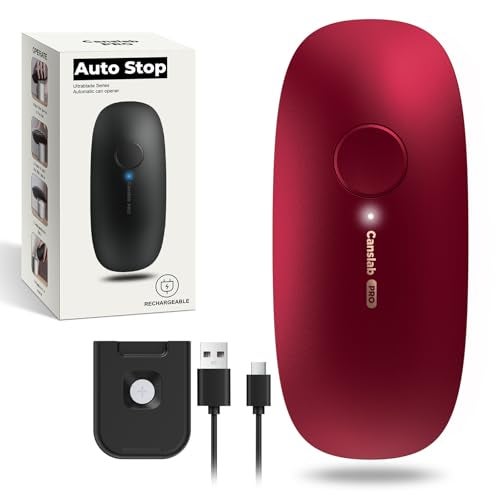 Canslab Ultrablade PRO Auto Stop Can Opener - Rechargeable Electric Can Opener for Kitchen for Seniors with Arthritis- One touch Side Cut Can Opener, Smooth Edge, Handfree, Portable Small Size, Red - Image 1