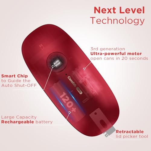 Canslab Ultrablade PRO Auto Stop Can Opener - Rechargeable Electric Can Opener for Kitchen for Seniors with Arthritis- One touch Side Cut Can Opener, Smooth Edge, Handfree, Portable Small Size, Red - Image 3