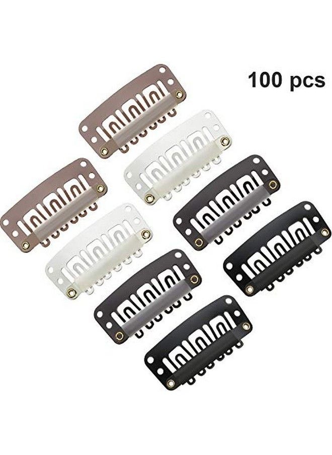 WILLBOND 100 Pieces Wig Clips Ushape Metal Clips With Soft Rubber 6 Teeth Stainless Steel Material For Hair Extensions Diy 3.2 Cm (4 Colors)  - Image 1