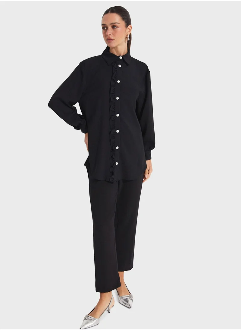 جون Ruffle Detail  Shirt & Pants Set