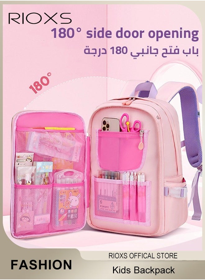 RIOXS Kids Backpack, Little Girls Cute Personalized Book Bags, Bunny Backpack For Elementary School, Lightweight Resistant Big Travel Daypack With Beaded Quicks And Rabbit Doll, Kawaii Bookbag School Bag For Girls  - Image 2