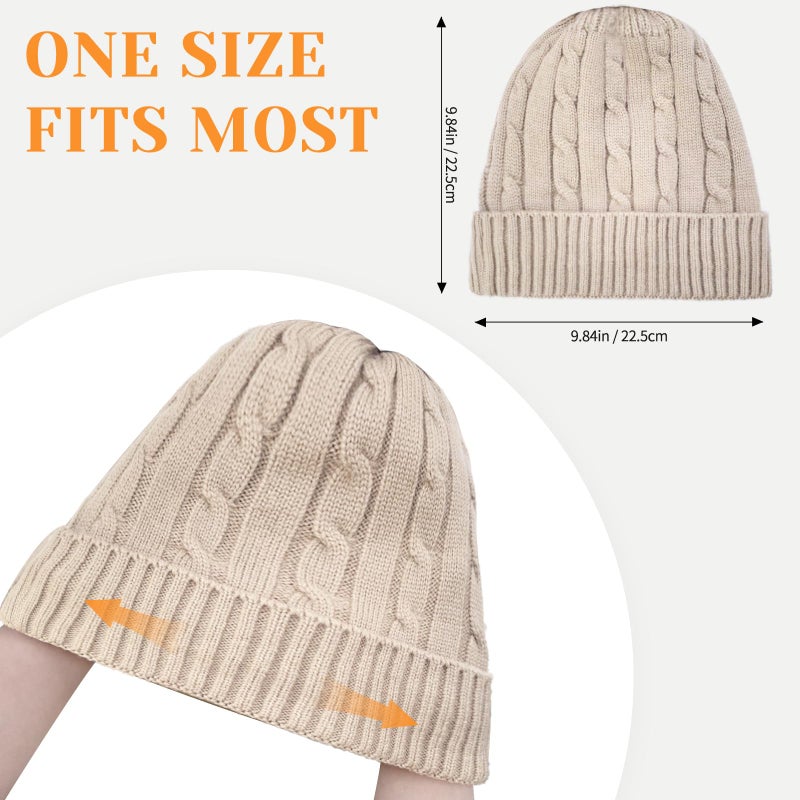 Beurlike Winter Beanie Hats for Women Fleece Lined Warm Thick Soft Stretch Knit Cap for Cold Weather(Beige) - Image 2