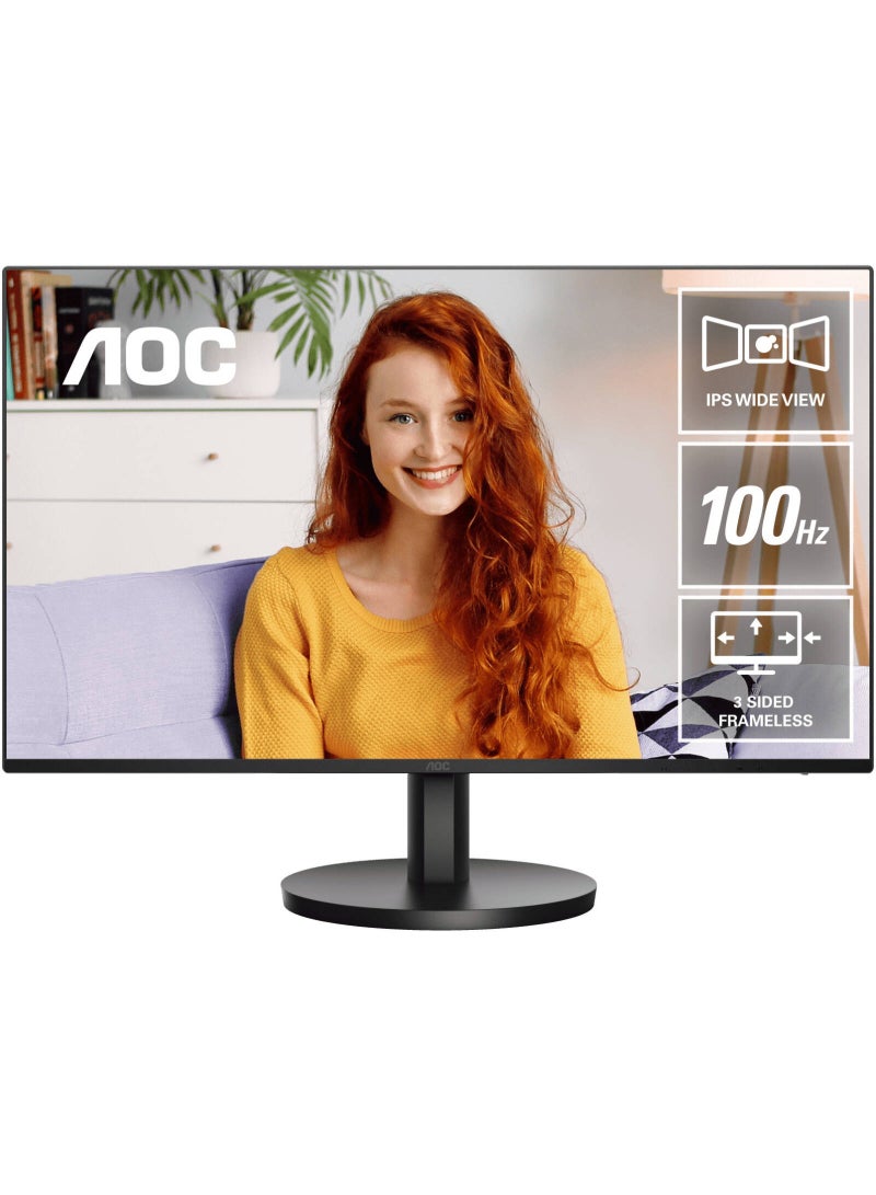 اي او سي شاشة مسطحة 24B3HA2، شاشة IPS بحجم 24"، دقة FHD، معدل تحديث 100Hz، زمن استجابة 1ms (MPRT)، عرض ألوان 16.7م، مكبرات صوت مدمجة 2W x2، باللون الأسود | 24B3HA2-89 - Image 1