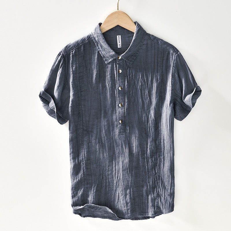 L1007 Ramie Breathable Comfortable Solid Color T-Shirt Shirt Chinese Style Retro Casual Shirt One-Piece Delivery - Image 5