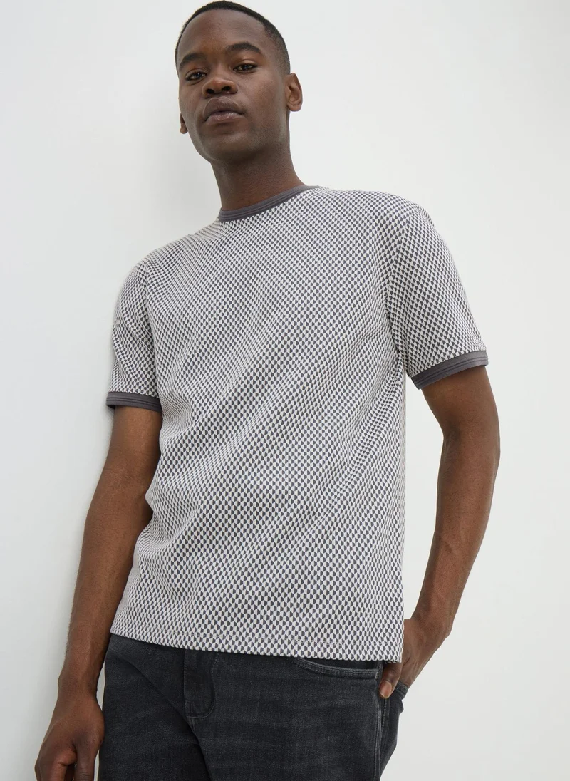 Matalan Charcoal Smart Jacquard Checker T-Shirt