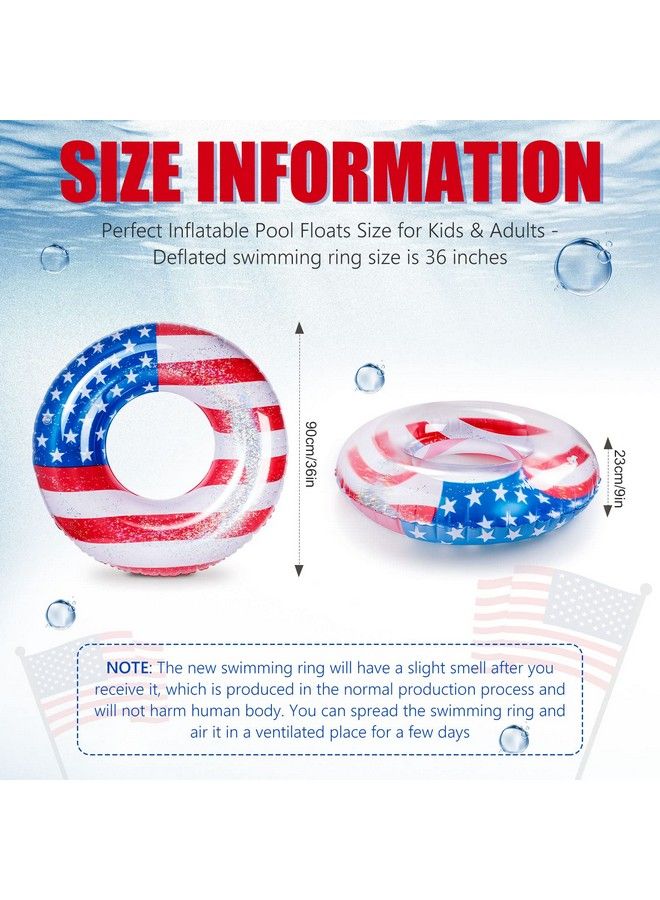 Zhanmai أنبوب عوامة قابل للنفخ لحمام السباحة بتصميم علم الولايات المتحدة الأمريكية الرائع، حلقة سباحة مائية للأطفال، أنبوب قابل للنفخ لحمام السباحة، حلقات سباحة مائية لحمام السباحة للشاطئ والبحيرات وحمام السباحة 36 بوصة (قطعتان) - Image 3