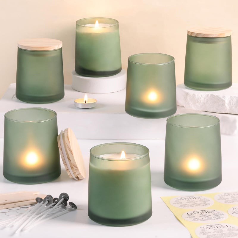 DARJEN 12 Pack Frosted Green Candle Jars for Making Candles- 9 OZ Empty Glass Candle Making Jars with Making Kits, Candle Making Supplies Candle Containers for Home DIY & GIFS - Image 1