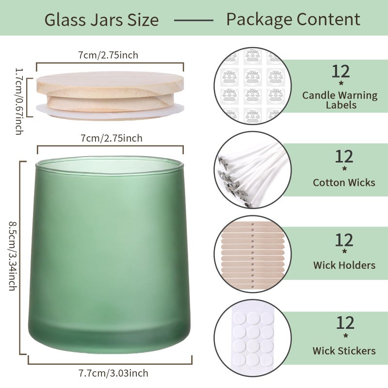 DARJEN 12 Pack Frosted Green Candle Jars for Making Candles- 9 OZ Empty Glass Candle Making Jars with Making Kits, Candle Making Supplies Candle Containers for Home DIY & GIFS - Image 2