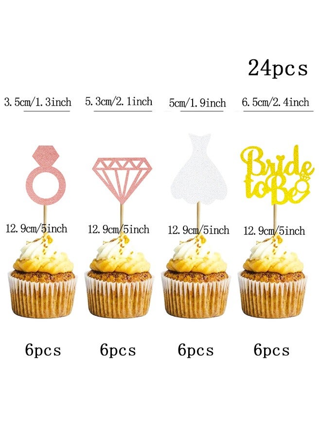 HY 24 Pcs Bride To Be Cupcake Topper Sparkling Glitter Rose Gold Diamond Ring Wedding Dress Cake Toppers for Engagement Wedding Bachelorette Party Bridal Shower Party Decoration  - Image 2