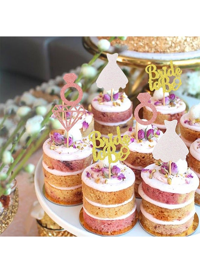 HY 24 Pcs Bride To Be Cupcake Topper Sparkling Glitter Rose Gold Diamond Ring Wedding Dress Cake Toppers for Engagement Wedding Bachelorette Party Bridal Shower Party Decoration  - Image 3