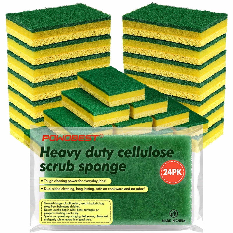 POWOBEST 24 Pack Heavy Duty Scrub Sponges,Multi-Purpose Kitchen Sponge, Efficiently Clean The Surface Stains,Used for Clean Kitchen Pots,Bowls,Bathrooms,Tiles,Wall Good Helper for Home Cleaning - Image 1