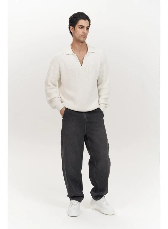 MAI STUDIOS CO. Magnus Polo Collar Cream Men's Knit Sweater.