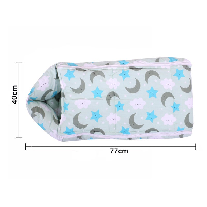 Nonibud Baby Cotton Sleeping Bed Cum Carrying Nest Bag with Storage Bag # Large Size 77 Cms X 40 Cms # 0-9 Months- SkyBlue Star Print (Grey Moon) - Image 2