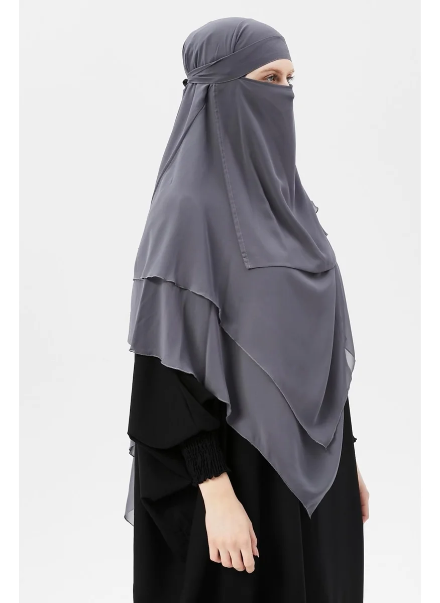 Altobeh Ready Practical Chiffon Three Layer Veiled Triangle Hajj Umrah Shawl Soufflé Hijab Nikap