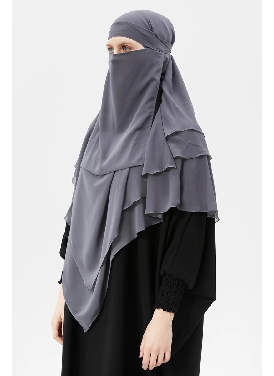Altobeh Ready Practical Chiffon Three Layer Veiled Triangle Hajj Umrah Shawl Soufflé Hijab Nikap
