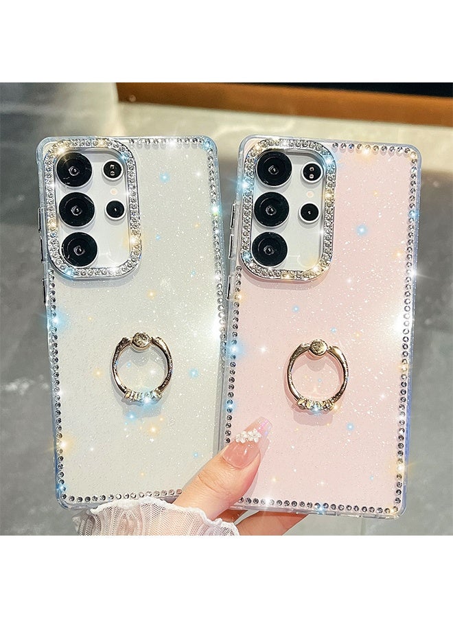 Samsung S25 Ultra Case, Phone Case With Pink Glitter Diamond with Metal Ring for 360° Rotation, Glitter Back Panel with Diamond Decoration - Image 4