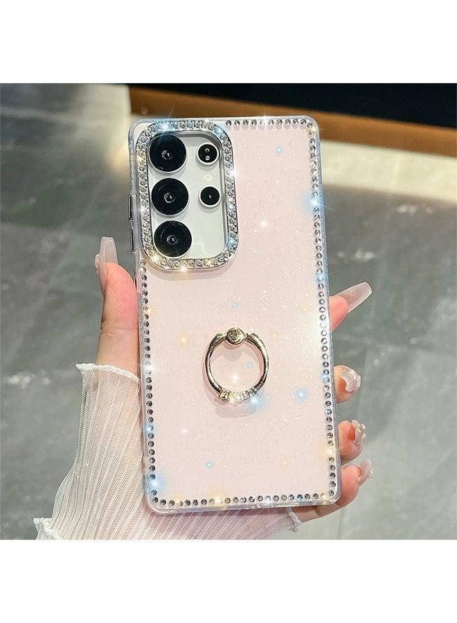 Samsung S25 Ultra Case, Phone Case With Pink Glitter Diamond with Metal Ring for 360° Rotation, Glitter Back Panel with Diamond Decoration - Image 1