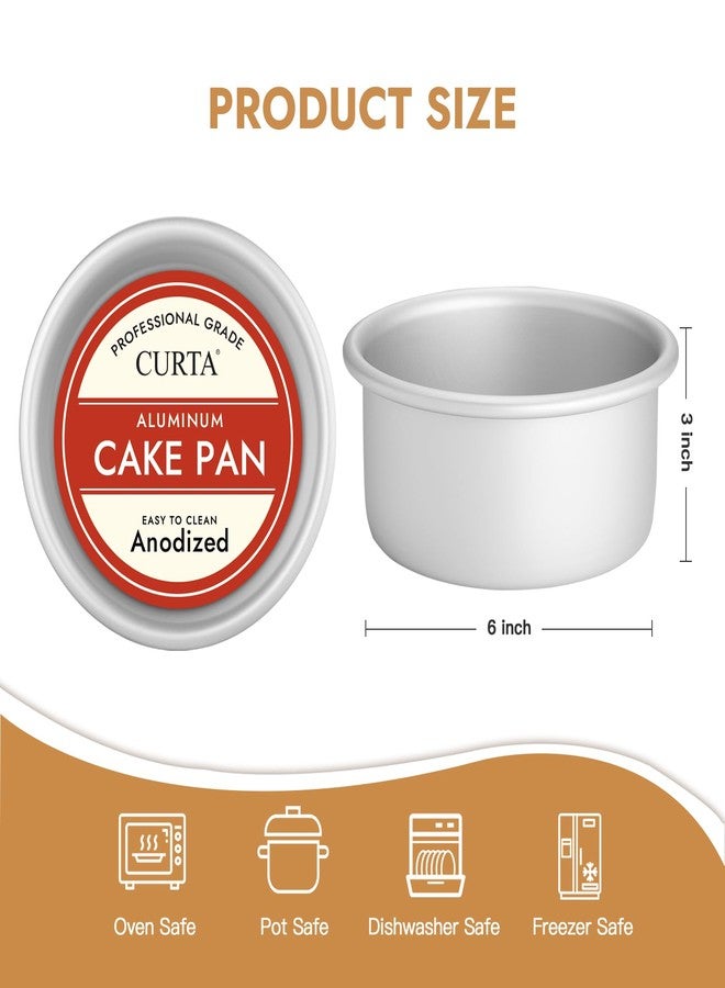 CURTA 6 Inch Round Cake Pan, 6x3 inch 3 Set Anodized Aluminum Round Baking Pan, Small Cake Pan Non-Toxic & Heavy Duty, Deep Side, Easy Clean & Dishwasher Safe - Image 2