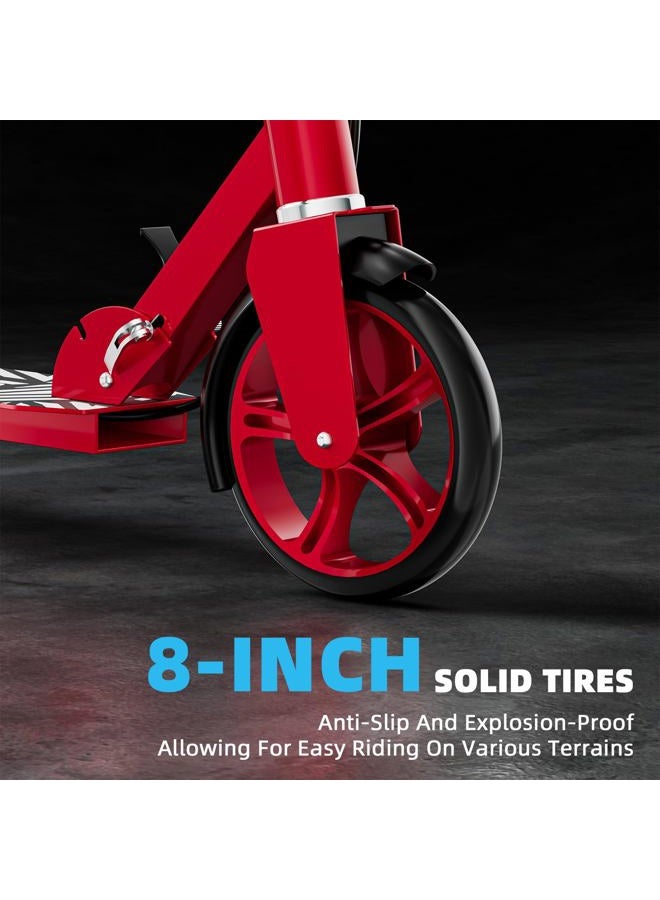 GRENYX Scooters for Kids 8-12, Teens & Adults - Lightweight, Foldable, 8-Inch Big Wheels, Hand Brake & Bell, 4 Adjustable Height Levels, 240 lbs Max Load, Perfect for School, Campus and Park Rides, Red - Image 4
