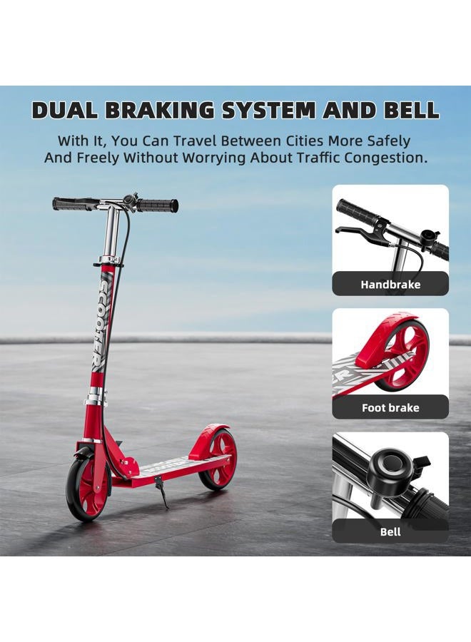GRENYX Scooters for Kids 8-12, Teens & Adults - Lightweight, Foldable, 8-Inch Big Wheels, Hand Brake & Bell, 4 Adjustable Height Levels, 240 lbs Max Load, Perfect for School, Campus and Park Rides, Red - Image 2