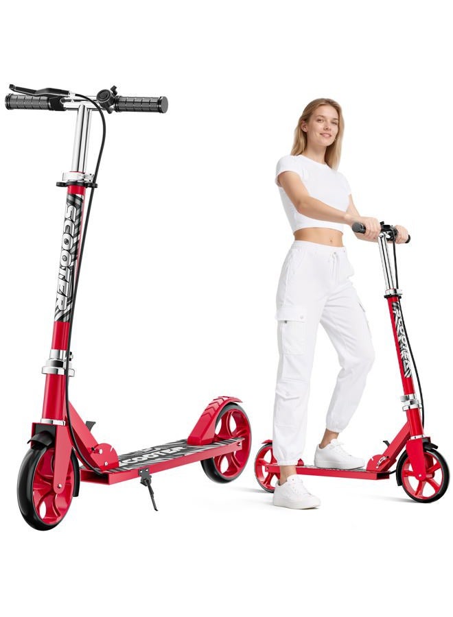 GRENYX Scooters for Kids 8-12, Teens & Adults - Lightweight, Foldable, 8-Inch Big Wheels, Hand Brake & Bell, 4 Adjustable Height Levels, 240 lbs Max Load, Perfect for School, Campus and Park Rides, Red - Image 1