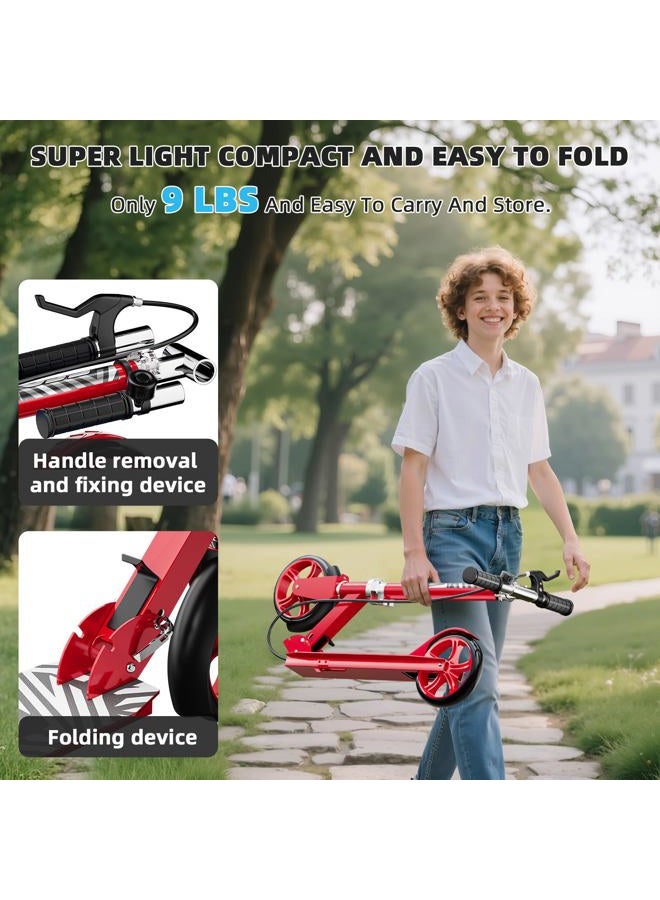 GRENYX Scooters for Kids 8-12, Teens & Adults - Lightweight, Foldable, 8-Inch Big Wheels, Hand Brake & Bell, 4 Adjustable Height Levels, 240 lbs Max Load, Perfect for School, Campus and Park Rides, Red - Image 5