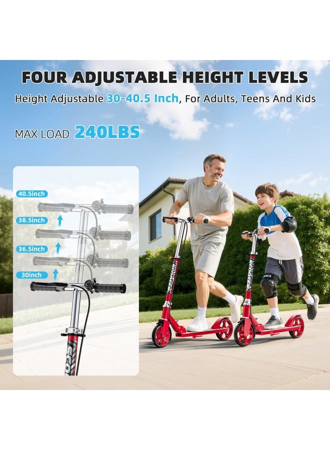 GRENYX Scooters for Kids 8-12, Teens & Adults - Lightweight, Foldable, 8-Inch Big Wheels, Hand Brake & Bell, 4 Adjustable Height Levels, 240 lbs Max Load, Perfect for School, Campus and Park Rides, Red - Image 3
