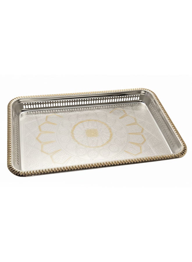 Dove Stainless Steel Rectangular Serving Tray Silver/Gold 50cm - Image 1