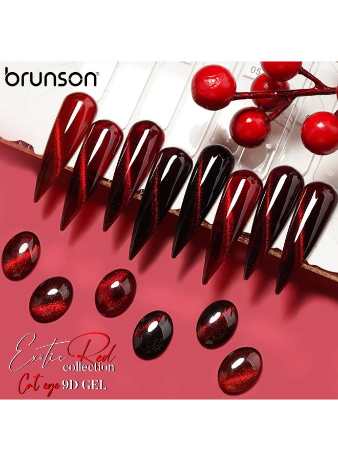 brunson Universal Cat Eye Gel Nail Polish, Exotic Red 9D Magnetic Nail Polish Glitter Shimmer with Magnetic Soak Off  UV/LED Gel Polish Nail Art paint BER9D06 - Image 2