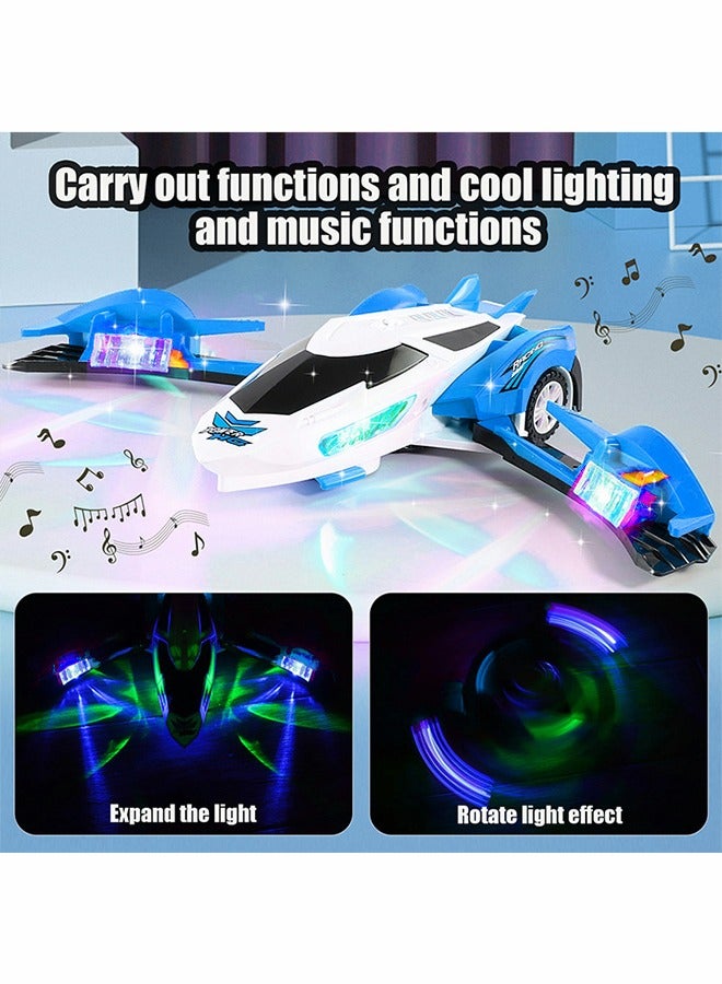 GROIC Transforming Airplane Toy, Transforming Car with LED Flash and Sound, Kids Toy Plane, Stunt Spinning Transforming Car Electric Universal Toy Car - Image 3