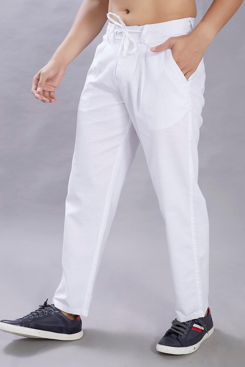 DIVISIVE Men's Relaxed Fit Front Pleated Cotton Linen Blend Trousers (DPT31_34_White) - Image 4