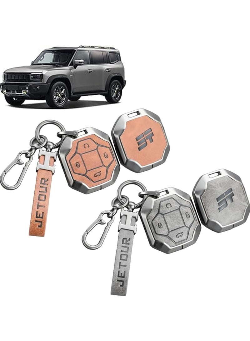 Oasisgalore Jetour Traveler T2 Metal Key Cover, Alloy, SUV, Keyshell003, Grey+Brown  - Image 1