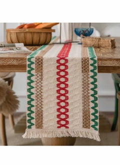 Creative Bohemian Ethnic Table Runner, Colorful Plaid Cotton Linen Braided Tassel Rectangular Coffee Table Tablecloth Home Party Restaurants Kitchen Holiday Wedding Decorations (12"*70.8")