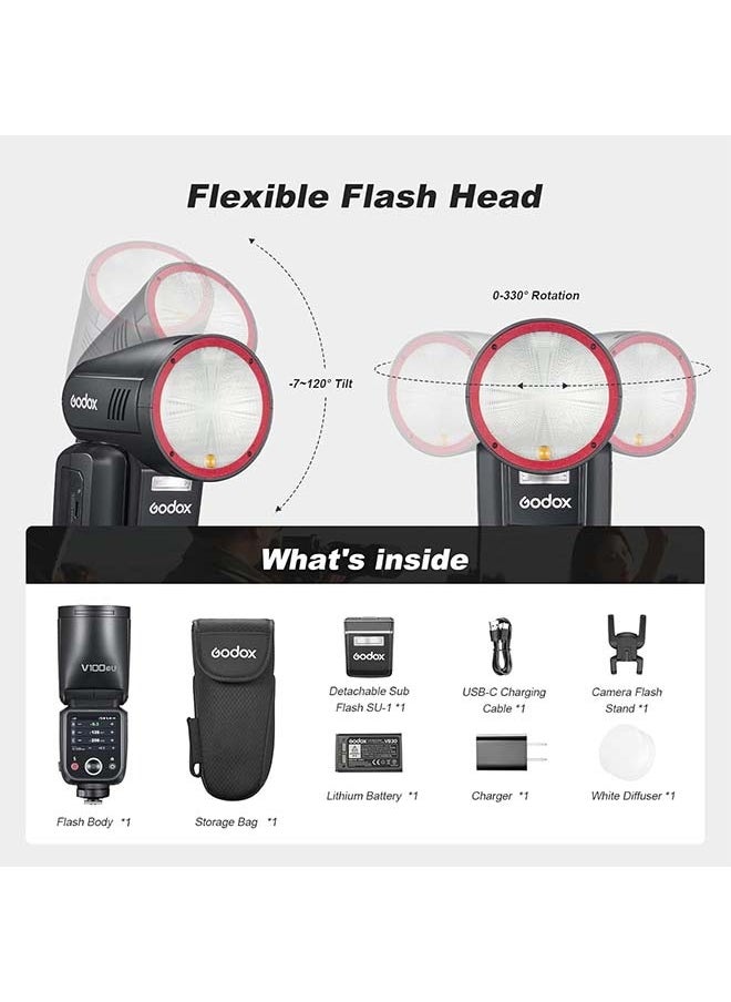 Godox - GODOX V100S U Flash V100-S USA 100w Round Head Touchscreen Flash for Sony, 2.4G Wireless with External Flash and Global Shutter Flash Sync 1/80000s,Built-in Lithium Battery - Image 1