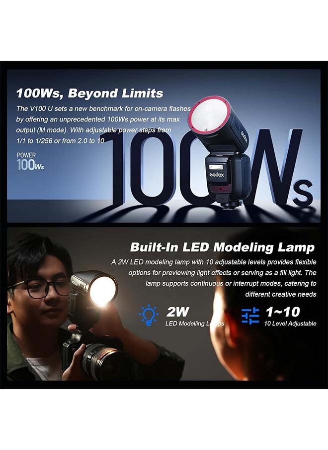 Godox GODOX V100S U Flash V100-S USA 100w Round Head Touchscreen Flash for Sony, 2.4G Wireless with External Flash and Global Shutter Flash Sync 1/80000s,Built-in Lithium Battery  - Image 2