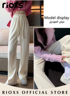 RIOXS Women's High Waist Pants, Vintage Drawstring Trousers, Baggy Comfortable Pants with Elastic Waist, Easy to Match, Suitable for Daily Wear and Outdoor Activities  - Image 3