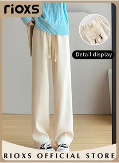 RIOXS Women's High Waist Pants, Vintage Drawstring Trousers, Baggy Comfortable Pants with Elastic Waist, Easy to Match, Suitable for Daily Wear and Outdoor Activities  - Image 2