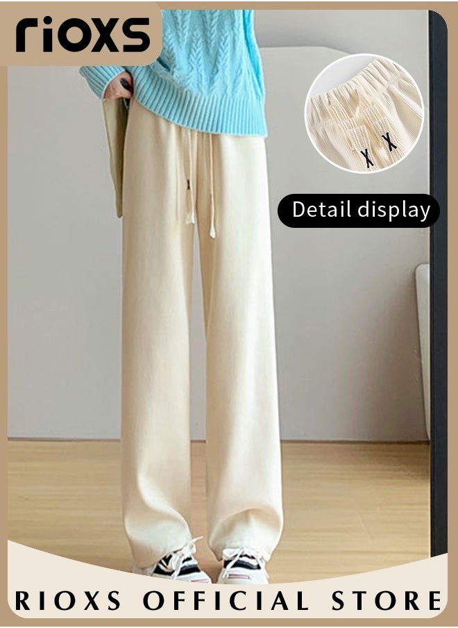 RIOXS - Women's High Waist Pants, Vintage Drawstring Trousers, Baggy Comfortable Pants with Elastic Waist, Easy to Match, Suitable for Daily Wear and Outdoor Activities - Image 1