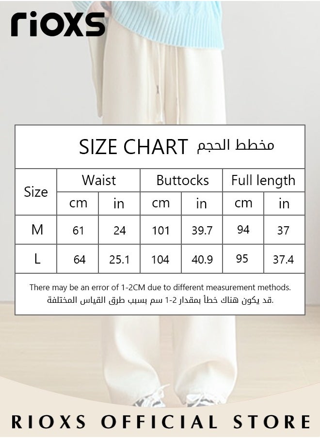 RIOXS - Women's High Waist Pants, Vintage Drawstring Trousers, Baggy Comfortable Pants with Elastic Waist, Easy to Match, Suitable for Daily Wear and Outdoor Activities - Image 1