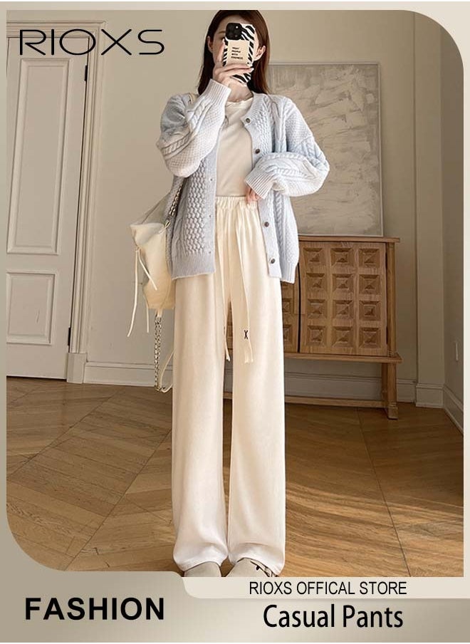 RIOXS - Women's High Waist Pants, Vintage Drawstring Trousers, Baggy Comfortable Pants with Elastic Waist, Easy to Match, Suitable for Daily Wear and Outdoor Activities - Image 1