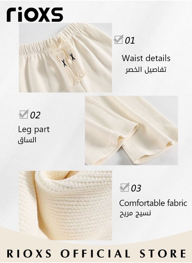 RIOXS - Women's High Waist Pants, Vintage Drawstring Trousers, Baggy Comfortable Pants with Elastic Waist, Easy to Match, Suitable for Daily Wear and Outdoor Activities - Image 1