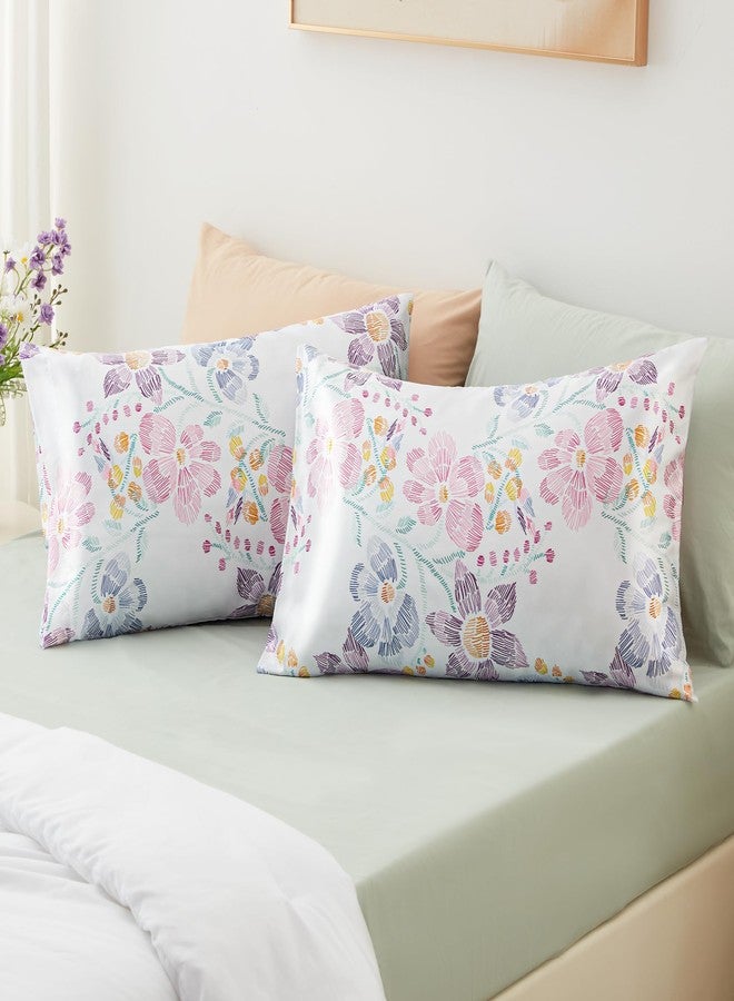 EXQ Home غطاء وسادة ساتين EXQ للوجه والشعر - غطاء وسادة حرير مزهر 2 حزمة 20x30 بوصة - مجموعة أغطية وسادة ساتين من 2 مع إغلاق ظرف - Image 1