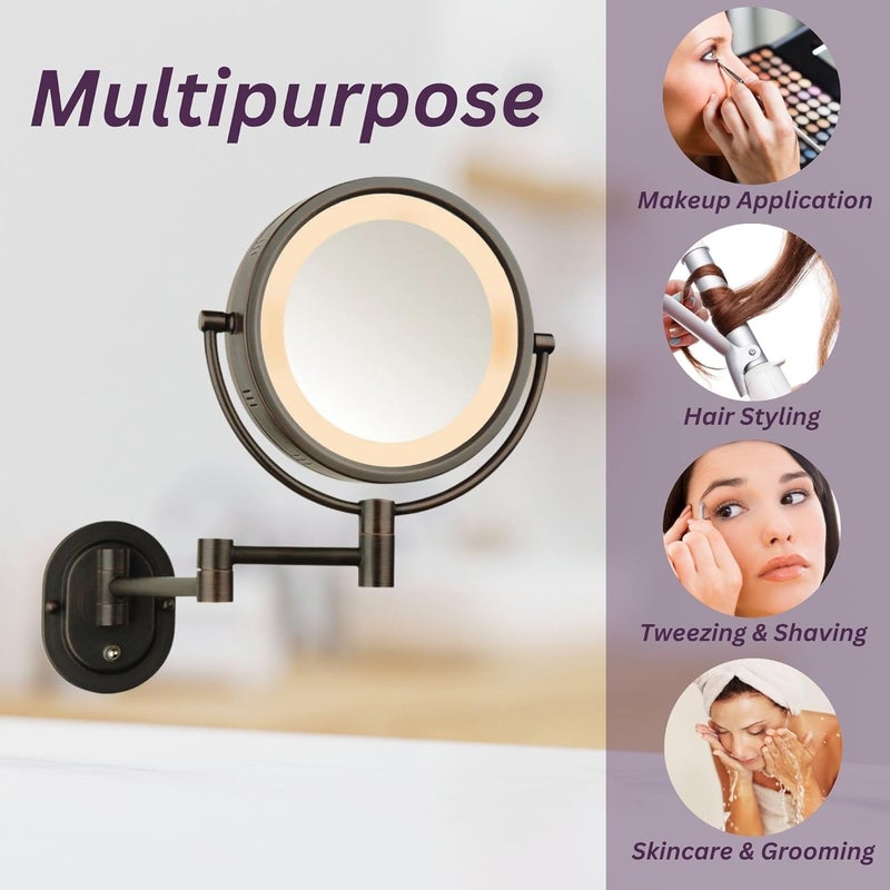 Jerdon HL65BZ 8-Inch Lighted Wall Mount Makeup Mirror with 5x Magnification in Bronze Finish - Image 5