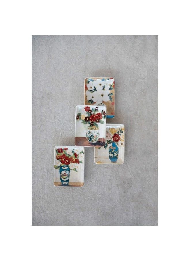 Creative Co-op Stoneware Dish With Flowers Set Of 4 Vases 3" L X 1" W X 4" H Multicolor  - Image 3
