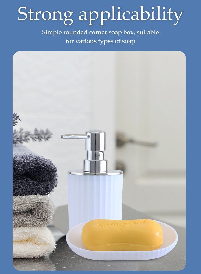 DUNISO 8 pieces of Bathroom accessories set ,plastic gift set, corrugated round electroplating bathroom set, with lotion bottle, toothbrush cup, mouthwash cup, soap tray, toilet brush, trash can, cotton swab box and tray (white) - Image 4