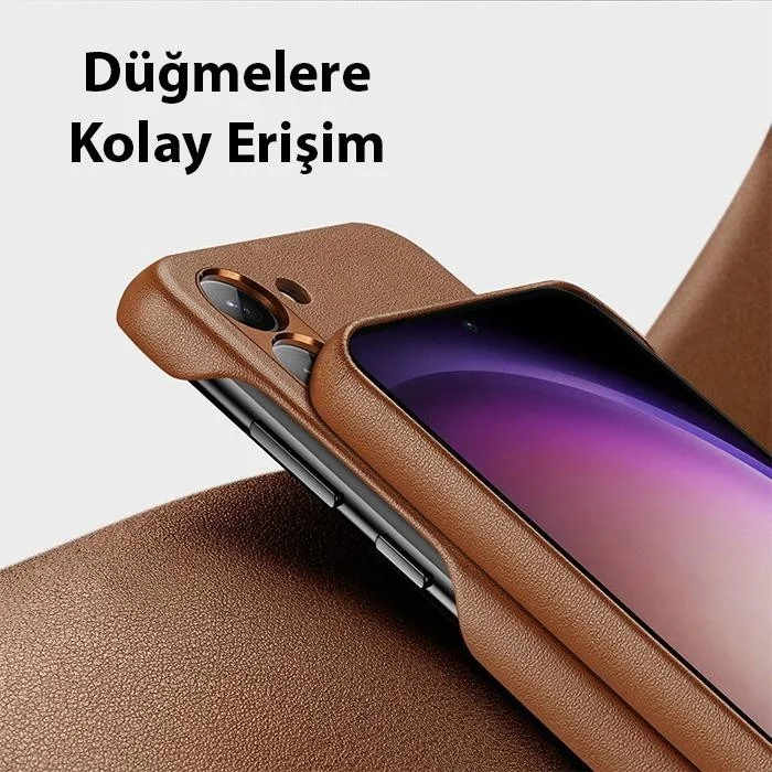 بولهاموبيل Polham Camera Protected Shock Absorbing Samsung Galaxy S23 Compatible Leather Case with Premium Fabric Weaving