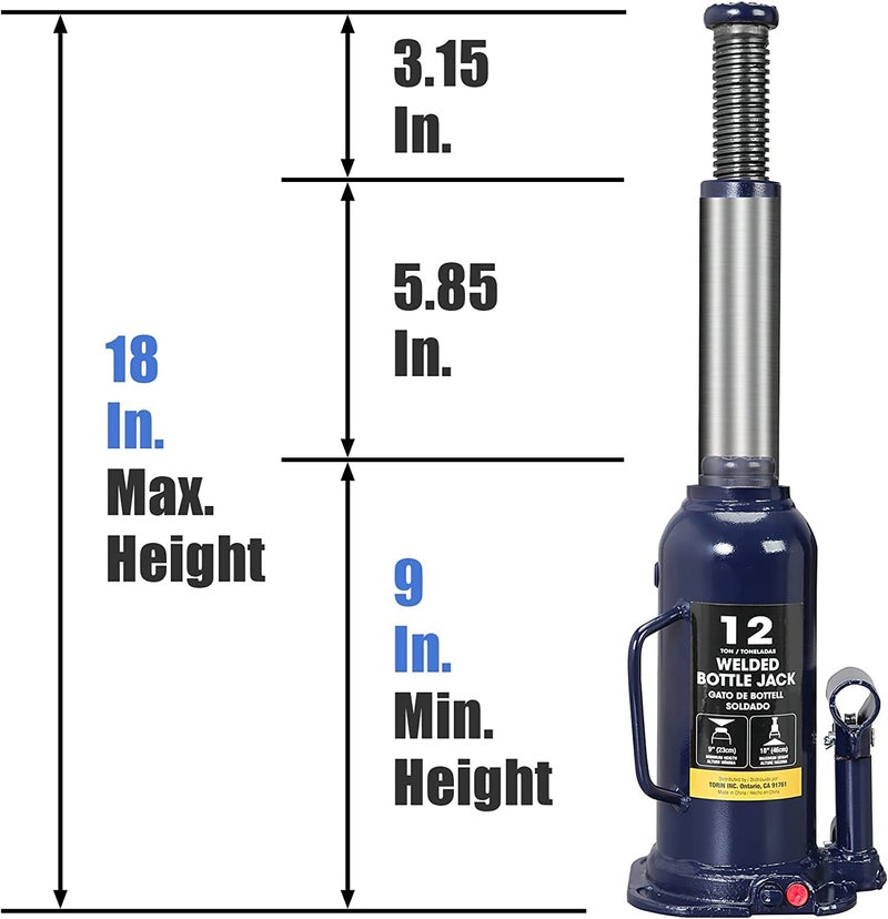 Big RED AT91203UR Torin Welded Hydraulic Car Bottle Jack for Auto Repair and House Lift, 12 Ton (24,000 lb), Blue - Image 2